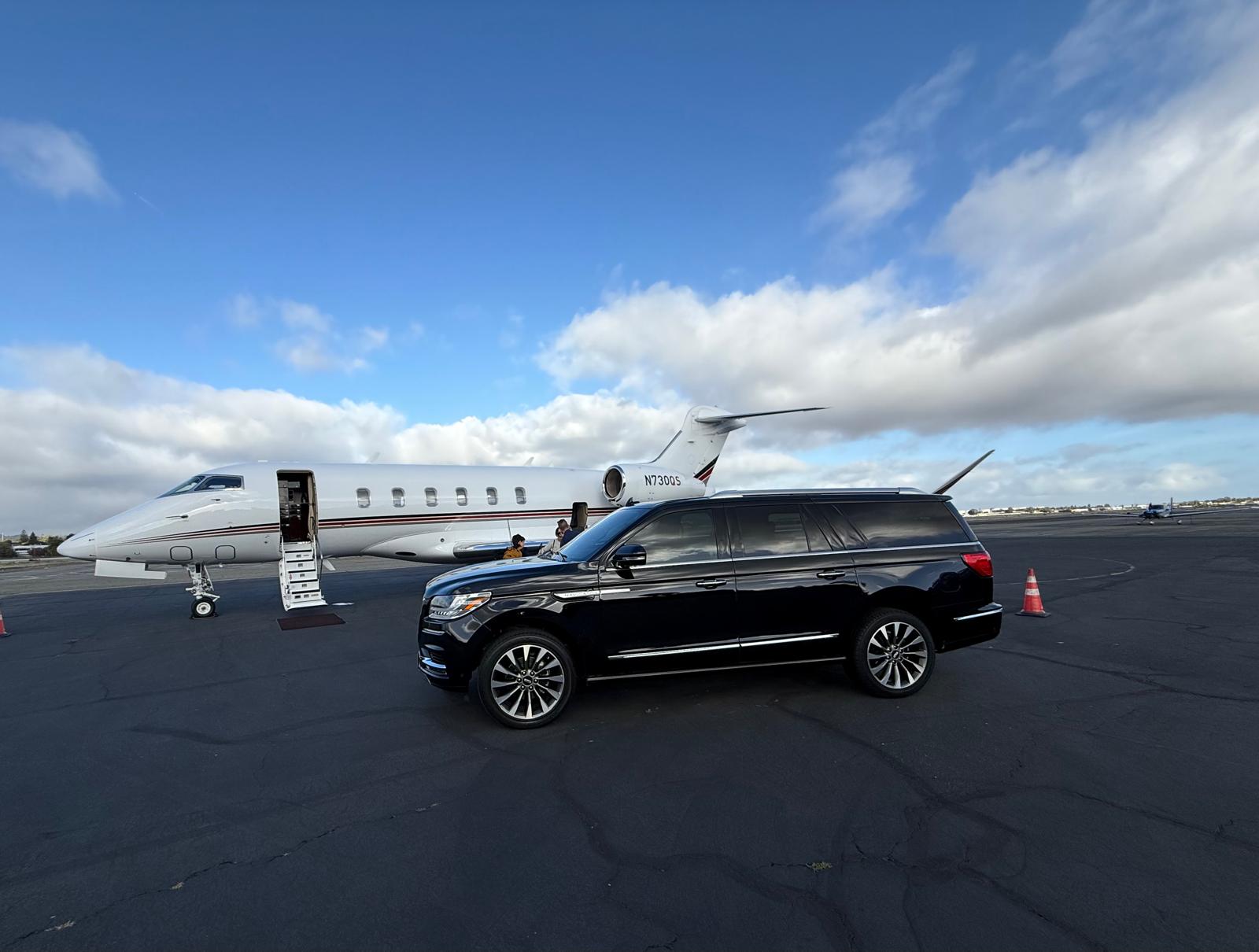 Aircraft at the airport for a private Woodside to SFO transfer